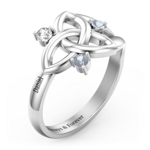 Siobhán Celtic Knot Ring – Sterling Silver with Cubic Zirconia and Aquamarine