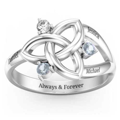 Siobhán Celtic Knot Ring – Sterling Silver with Cubic Zirconia and Aquamarine