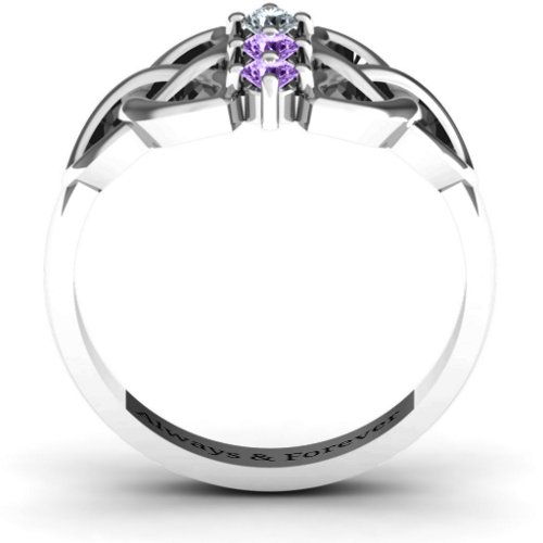 Sláine Celtic Knot Ring – Sterling Silver with Cubic Zirconia and Amethyst