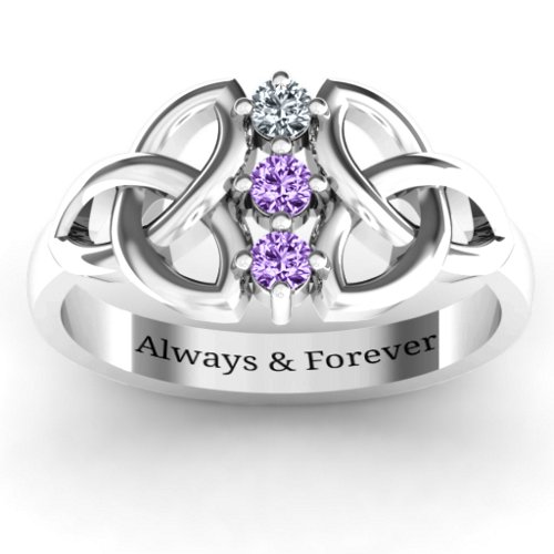 Sláine Celtic Knot Ring – Sterling Silver with Cubic Zirconia and Amethyst