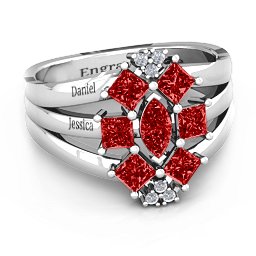Arachna Centre Marquise and Princess Ring with Accents in 925 Sterling Silver with Garnet