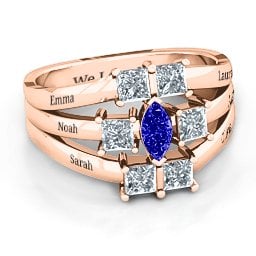 Charlotte Centre Marquise and Princess Ring in 10K Solid Rose Gold with Blue Sapphire and Cubic Zirconia
