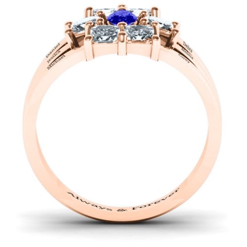 Charlotte Centre Marquise and Princess Ring – 10K Rose Gold with Blue Sapphire and Cubic Zirconia
