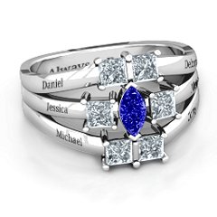 Charlotte Centre Marquise and Princess Ring – Sterling Silver with Blue Sapphire and Cubic Zirconia