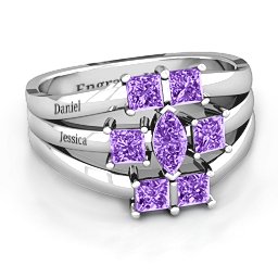 Charlotte Centre Marquise and Princess Ring in 925 Sterling Silver with Amethyst