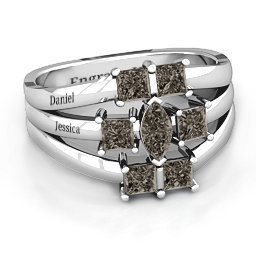 Charlotte Centre Marquise and Princess Ring in 925 Sterling Silver with Smokey Quartz