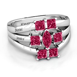 Charlotte Centre Marquise and Princess Ring in 925 Sterling Silver with Ruby