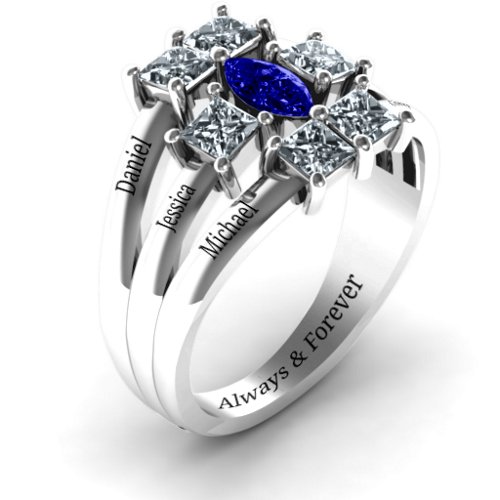 Charlotte Centre Marquise and Princess Ring – Sterling Silver with Blue Sapphire and Cubic Zirconia