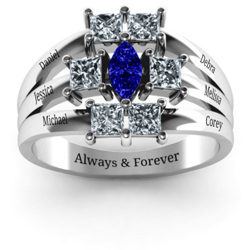 Charlotte Centre Marquise and Princess Ring – Sterling Silver with Blue Sapphire and Cubic Zirconia