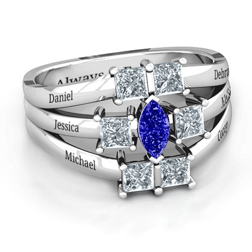 Charlotte Centre Marquise and Princess Ring – Sterling Silver with Blue Sapphire and Cubic Zirconia
