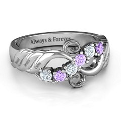 Ariel Wave and Swirl Ring – Sterling Silver with Cubic Zirconia and Amethyst