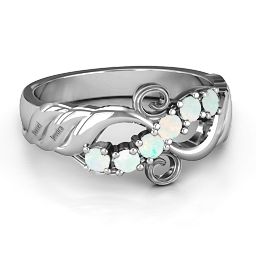 Ariel Wave and Swirl Ring in 925 Sterling Silver with Opal