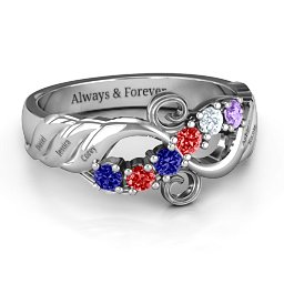 Ariel Wave and Swirl Ring in 925 Sterling Silver with Blue Sapphire, Garnet, Cubic Zirconia, and Amethyst