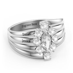 Multi Row Ring with Marquise and Round Cut Gemstones