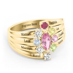 Multi Row Ring with Marquise and Round Cut Gemstones