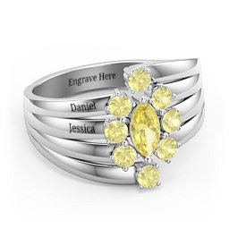 Multi Row Ring with Marquise and Round Cut Gemstones in 925 Sterling Silver with Citrine
