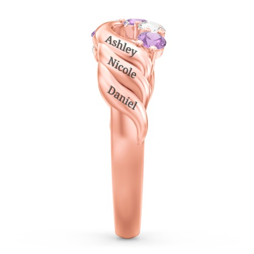 Engravable Infinity Wave Ring with Gemstones – 10K Rose Gold with Cubic Zirconia and Amethyst