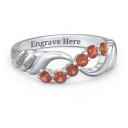 Engravable Infinity Wave Ring with Gemstones in 925 Sterling Silver with Garnet