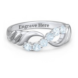 Engravable Infinity Wave Ring with Gemstones in 925 Sterling Silver with Aquamarine