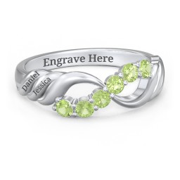 Engravable Infinity Wave Ring with Gemstones in 925 Sterling Silver with Peridot