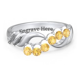 Engravable Infinity Wave Ring with Gemstones in 925 Sterling Silver with Citrine