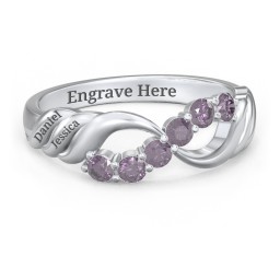 Engravable Infinity Wave Ring with Gemstones in 925 Sterling Silver with Alexandrite