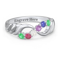 Engravable Infinity Wave Ring with Gemstones in 925 Sterling Silver with Emerald, Ruby, Cubic Zirconia, Amethyst, and Blue Sapphire