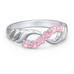 Engravable Infinity Wave Ring with Gemstones in 925 Sterling Silver with Pink Tourmaline