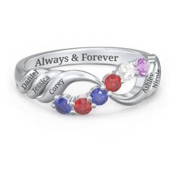 Engravable Infinity Wave Ring with Gemstones in 925 Sterling Silver with Blue Sapphire, Garnet, Cubic Zirconia, and Amethyst