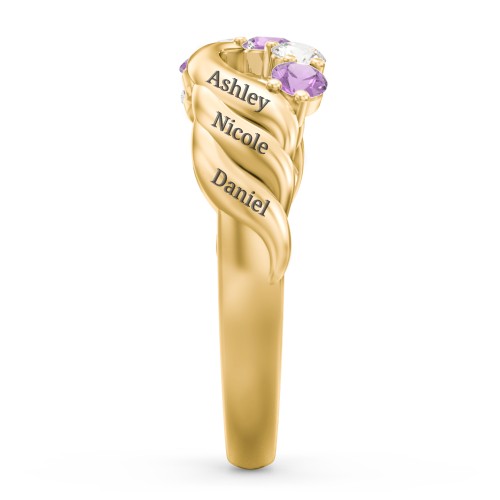 Engravable Infinity Wave Ring with Gemstones – 10K Yellow Gold with Cubic Zirconia and Amethyst