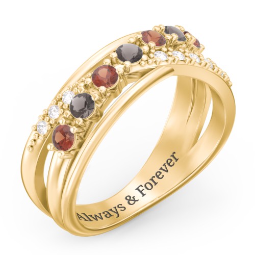 7 Stone Crossover Ring with Accents