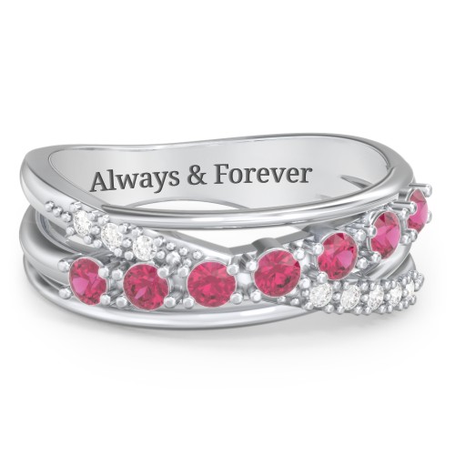 7 Stone Crossover Ring with Accents