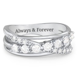 7 Stone Crossover Ring with Accents in 925 Sterling Silver with Diamond