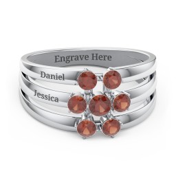 Spidra' Round Centre Ring in 925 Sterling Silver with Garnet