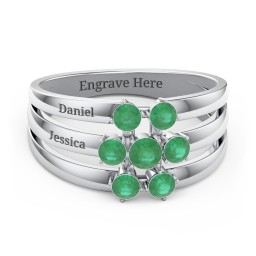 Spidra' Round Centre Ring in 925 Sterling Silver with Emerald