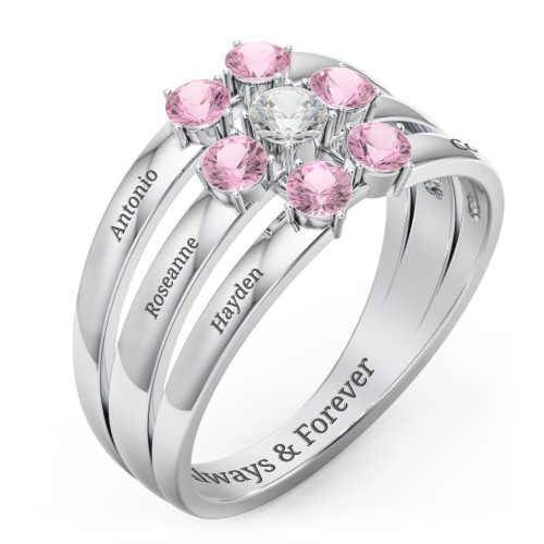 Spidra' Round Centre Ring – Sterling Silver with Cubic Zirconia and Pink Tourmaline
