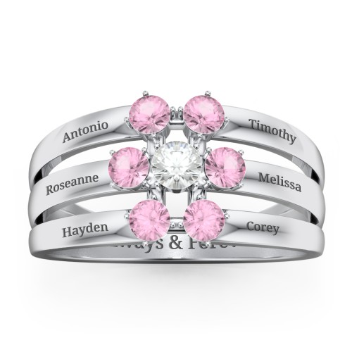 Spidra' Round Centre Ring – Sterling Silver with Cubic Zirconia and Pink Tourmaline