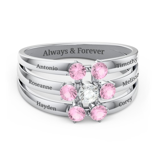 Spidra' Round Centre Ring – Sterling Silver with Cubic Zirconia and Pink Tourmaline