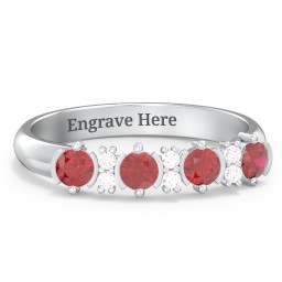 4 Stone Semi-Bezel Ring with Accents
