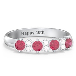 4 Stone Semi-Bezel Ring with Accents