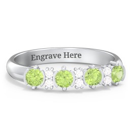 4 Stone Semi-Bezel Ring with Accents in 925 Sterling Silver with Peridot and White Premium Zirconia