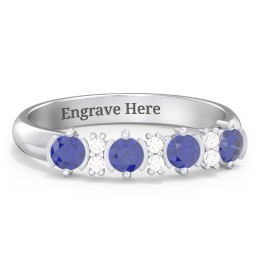 4 Stone Semi-Bezel Ring with Accents in 925 Sterling Silver with Blue Sapphire and White Premium Zirconia
