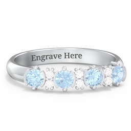 4 Stone Semi-Bezel Ring with Accents in 925 Sterling Silver with Blue Topaz and White Premium Zirconia
