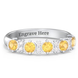 5 Stone Semi-Bezel Ring with Accents in 925 Sterling Silver with Citrine and White Premium Zirconia