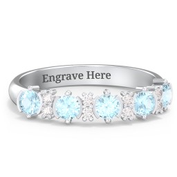 5 Stone Semi-Bezel Ring with Accents in 925 Sterling Silver with Blue Topaz and White Premium Zirconia