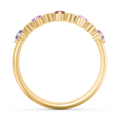 5 Stone Semi-Bezel Ring with Accents – 10K Yellow Gold with Blue Sapphire, Amethyst, Garnet, Pink Tourmaline, and White Premium Zirconia