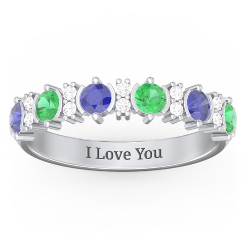 6 Stone Semi-Bezel Ring with Accents