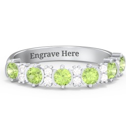 6 Stone Semi-Bezel Ring with Accents in 925 Sterling Silver with Peridot and White Premium Zirconia