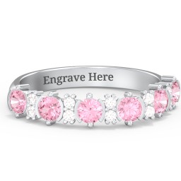 6 Stone Semi-Bezel Ring with Accents in 925 Sterling Silver with Pink Tourmaline and White Premium Zirconia