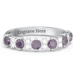 6 Stone Semi-Bezel Ring with Accents in 925 Sterling Silver with Alexandrite and White Premium Zirconia